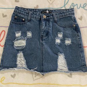 Blue jean Distressed Ripped Mini Skirt Womans sz 4